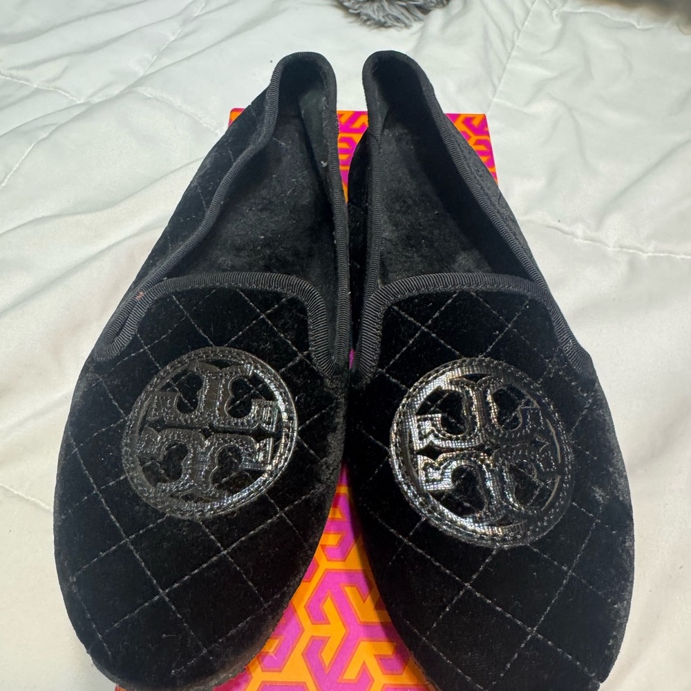Tory Burch Black Velvet Loafers
